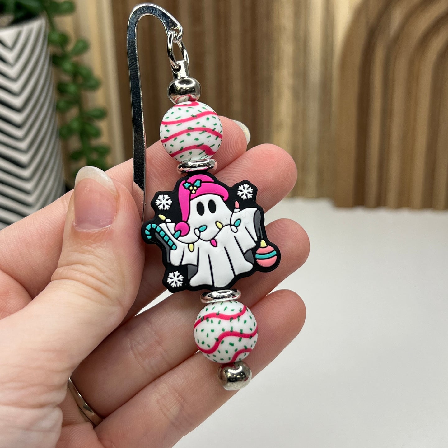 Christmas Ghost Beaded Bookmark